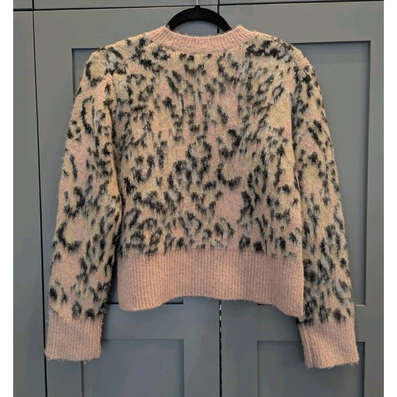AllSaints Leopard Cropped Aurora Crew Fuzzy Pale Pink Sweater XS NEW Chic Rock - Picture 5 of 10